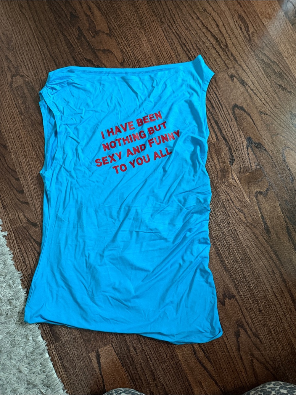 Blue Graphic Tank Top with Red Text - Women